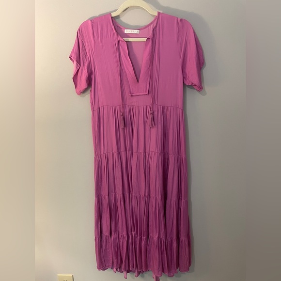 KARLIE Catalina Tiered Midi Dress in Magenta SZ S - Picture 5 of 8